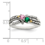 Sterling Silver Antiqued w/14k 2-stone w/Diamond Mother's Ring