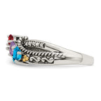 Sterling Silver Antiqued w/14k 3-stone w/Diamond Mother's Ring
