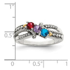 Sterling Silver Antiqued w/14k 3-stone w/Diamond Mother's Ring