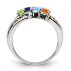 Sterling Silver Antiqued w/14k 4-stone w/Diamond Mother's Ring