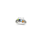 Sterling Silver Antiqued w/14k 4-stone w/Diamond Mother's Ring