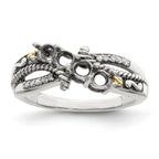 Sterling Silver Antiqued w/14k 4-stone w/Diamond Mother's Ring