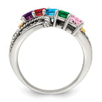 Sterling Silver Antiqued w/14k 5-stone w/Diamond Mother's Ring