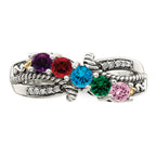 Sterling Silver Antiqued w/14k 5-stone w/Diamond Mother's Ring