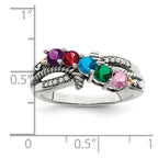 Sterling Silver Antiqued w/14k 5-stone w/Diamond Mother's Ring