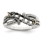 Sterling Silver Antiqued w/14k 5-stone w/Diamond Mother's Ring
