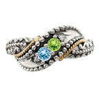 Sterling Silver Antiqued w/14k 2-stone w/Diamond Mother's Ring