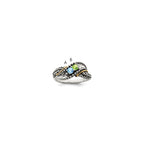 Sterling Silver Antiqued w/14k 2-stone w/Diamond Mother's Ring