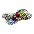 Sterling Silver Antiqued w/14k 4-stone w/Diamond Mother's Ring