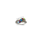 Sterling Silver Antiqued w/14k 5-stone w/Diamond Mother's Ring