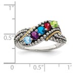 Sterling Silver Antiqued w/14k 5-stone w/Diamond Mother's Ring