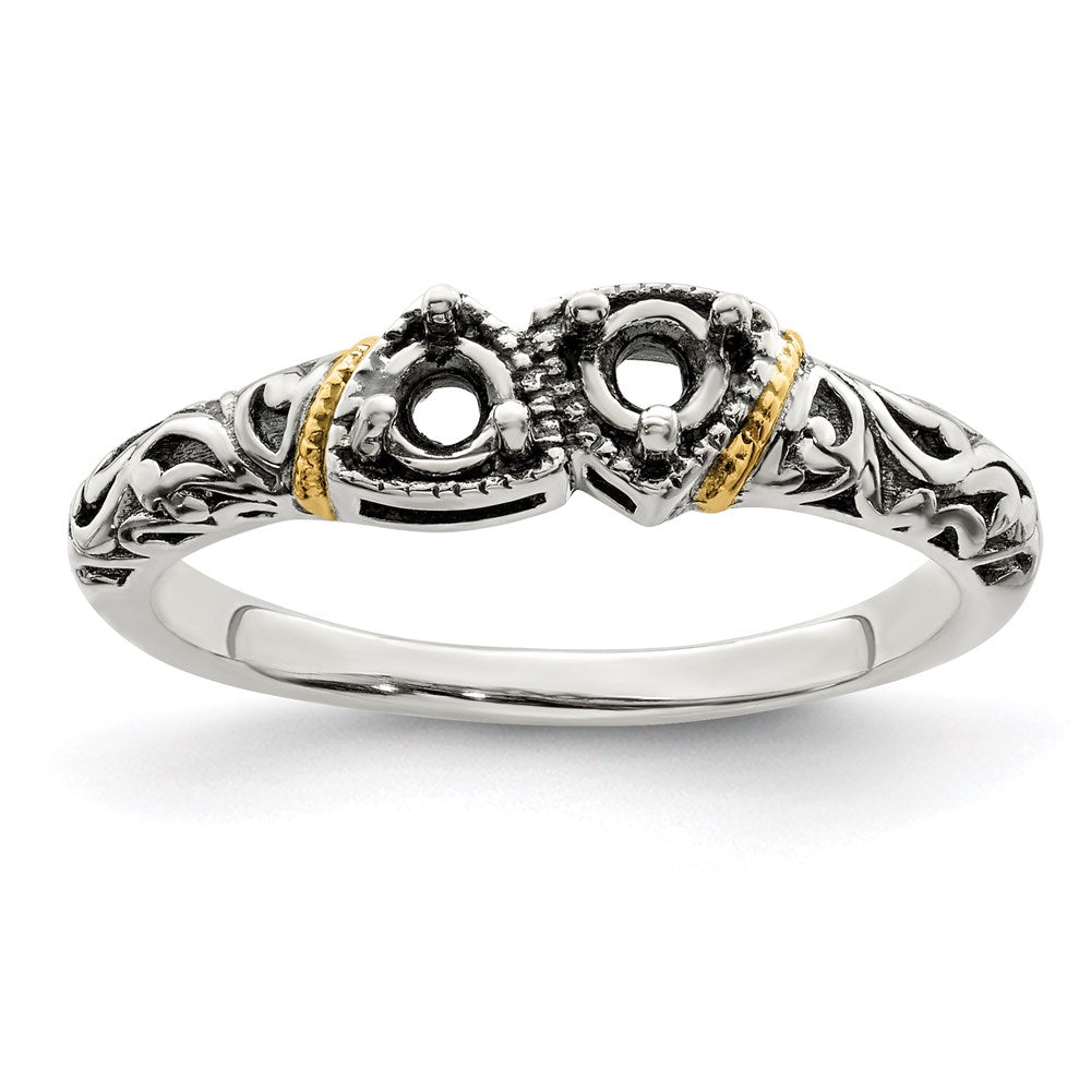Sterling Silver Antiqued w/14k 2-stone Mother's Ring