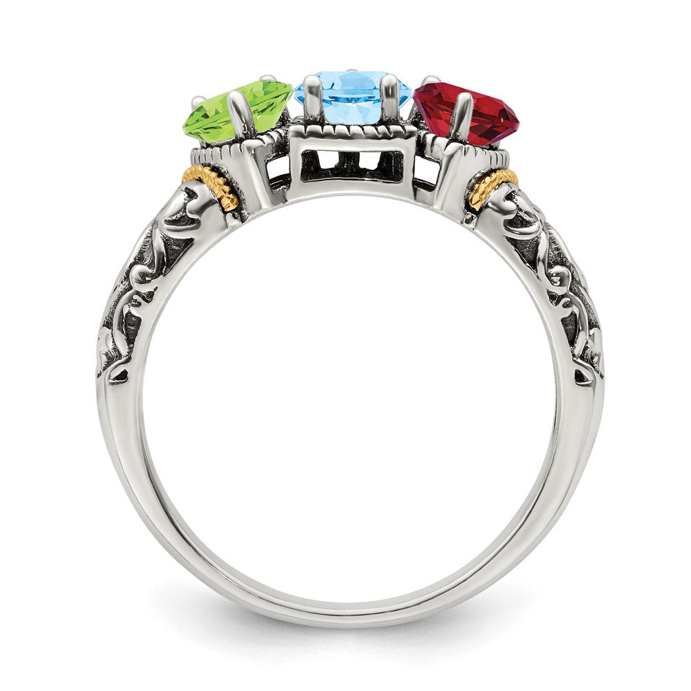 Sterling Silver Antiqued w/14k 3-stone Mother's Ring