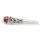 Sterling Silver Antiqued w/14k 3-stone Mother's Ring