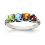 Sterling Silver Antiqued w/14k 4-stone Mother's Ring