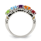 Sterling Silver Antiqued w/14k 5-stone Mother's Ring