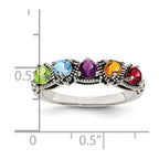 Sterling Silver Antiqued w/14k 5-stone Mother's Ring