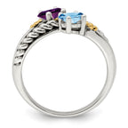 Sterling Silver Antiqued w/14k 2-stone Mother's Ring