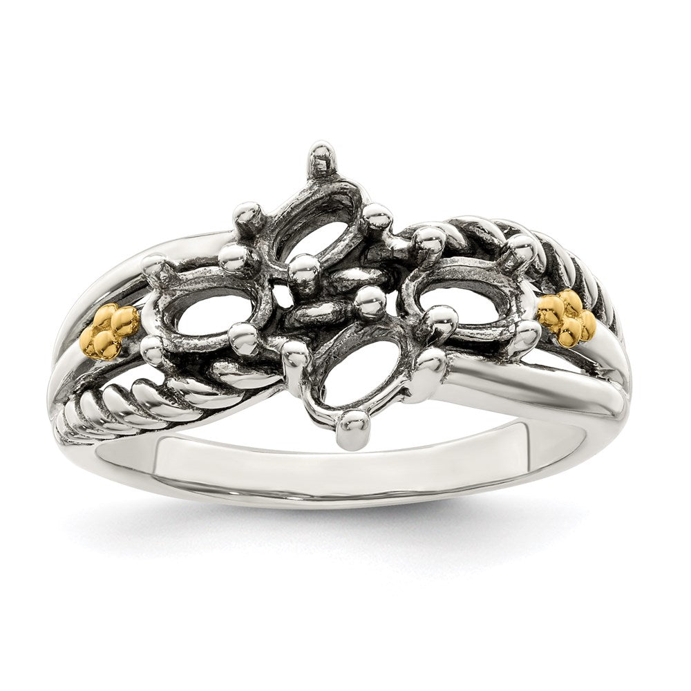 Sterling Silver Antiqued w/14k 4-stone Mother's Ring