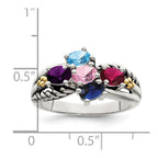 Sterling Silver Antiqued w/14k 5-stone Mother's Ring