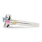 Sterling Silver Antiqued w/14k 2-stone w/Diamond Mother's Ring