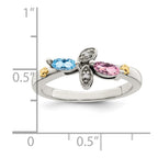 Sterling Silver Antiqued w/14k 2-stone w/Diamond Mother's Ring