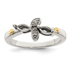 Sterling Silver Antiqued w/14k 2-stone w/Diamond Mother's Ring