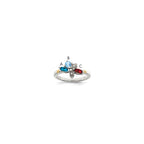 Sterling Silver Antiqued w/14k 3-stone w/Diamond Mother's Ring