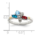 Sterling Silver Antiqued w/14k 3-stone w/Diamond Mother's Ring