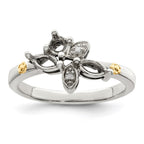 Sterling Silver Antiqued w/14k 3-stone w/Diamond Mother's Ring