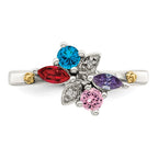 Sterling Silver Antiqued w/14k 4-stone w/Diamond Mother's Ring