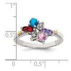Sterling Silver Antiqued w/14k 4-stone w/Diamond Mother's Ring