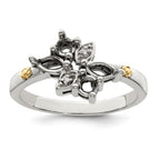 Sterling Silver Antiqued w/14k 4-stone w/Diamond Mother's Ring
