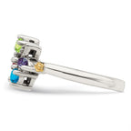 Sterling Silver Antiqued w/14k 5-stone w/Diamond Mother's Ring