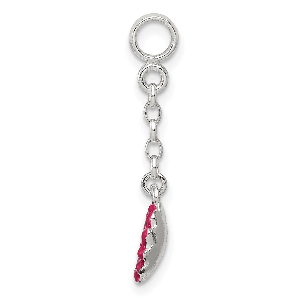 Sterling Silver Pink Enamel Flower w/ CZ 1/2in Dangle Enhancer