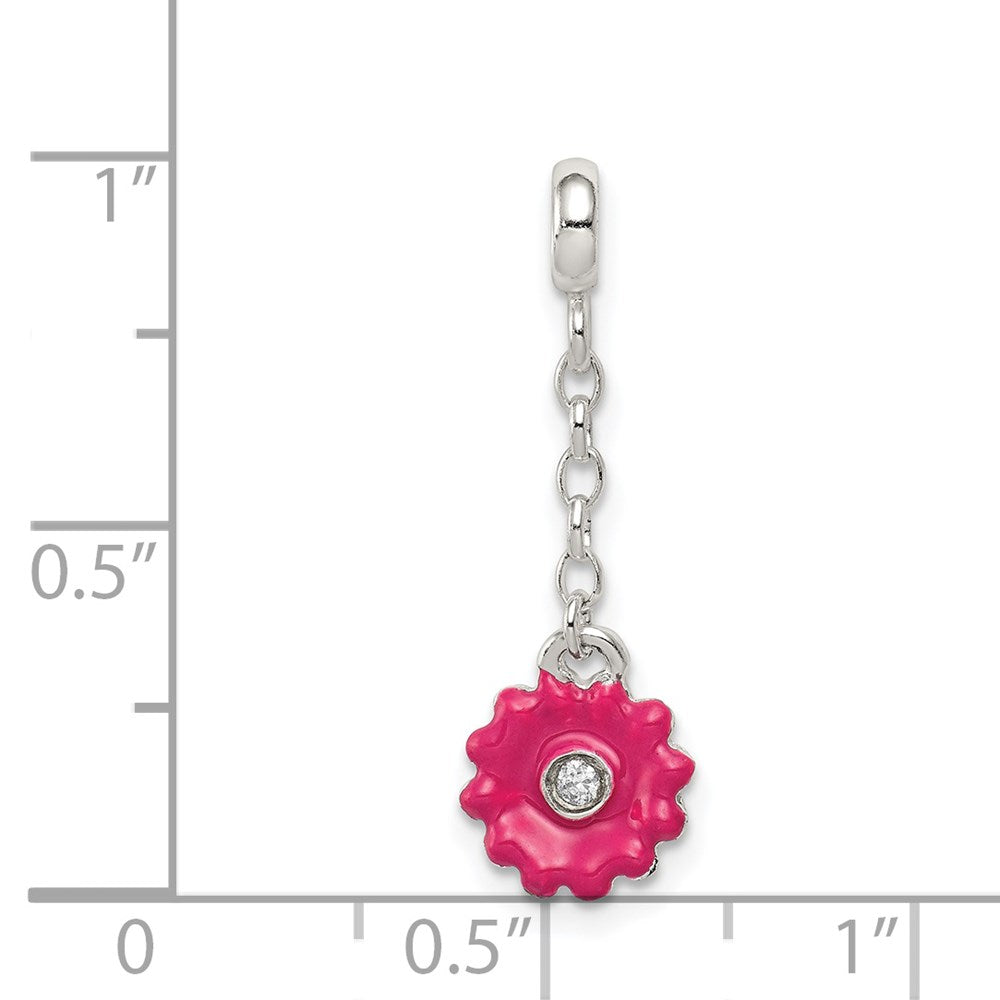 Sterling Silver Pink Enamel Flower w/ CZ 1/2in Dangle Enhancer