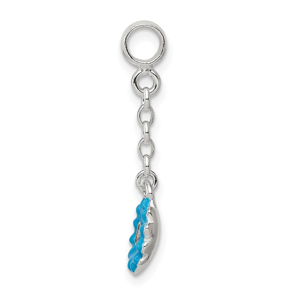 Sterling Silver Blue Enamel Flower w/ CZ 1/2in Dangle Enhancer