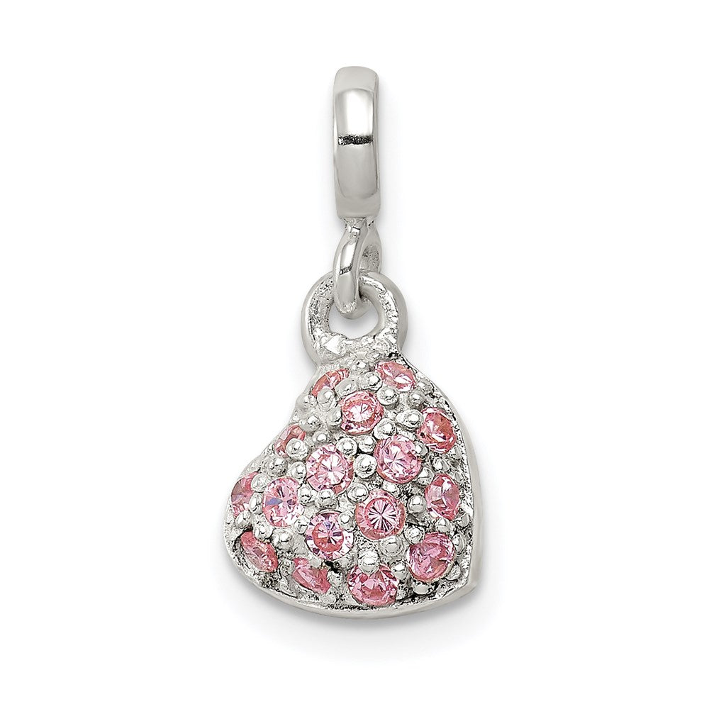Sterling Silver Pink CZ Puffed Heart Enhancer