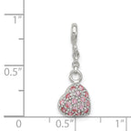 Sterling Silver Pink CZ Puffed Heart 1/2in Dangle Enhancer