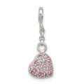 Sterling Silver Pink CZ Puffed Heart 1/2in Dangle Enhancer