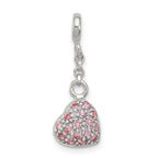 Sterling Silver Pink CZ Puffed Heart 1/2in Dangle Enhancer