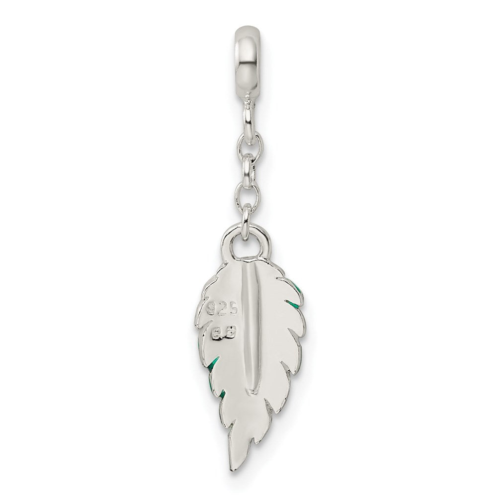 Sterling Silver Green Enameled Leaf 1/2in Dangle Enhancer