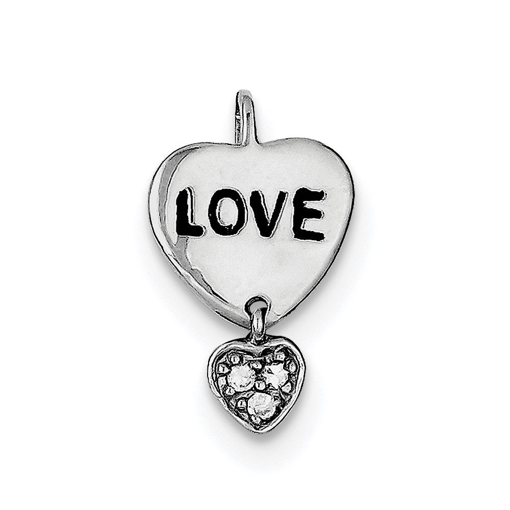 Sterling Silver Rhodium Plated Love CZ Heart Pendant