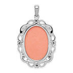 Sterling Silver Rhodium-plated Filigree Frame with Green Glass and Clear CZ Accents Plastic Pink Lady Cameo Pendant