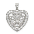 Sterling Silver Rhodium-plated CZ Filigree Heart Pendant