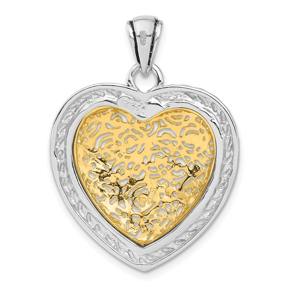 Sterling Silver Antiqued Gold-tone Vermeil Heart Pendant