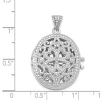 Sterling Silver Rhodium-plated CZ Fancy Filigree Oval 22mm Locket