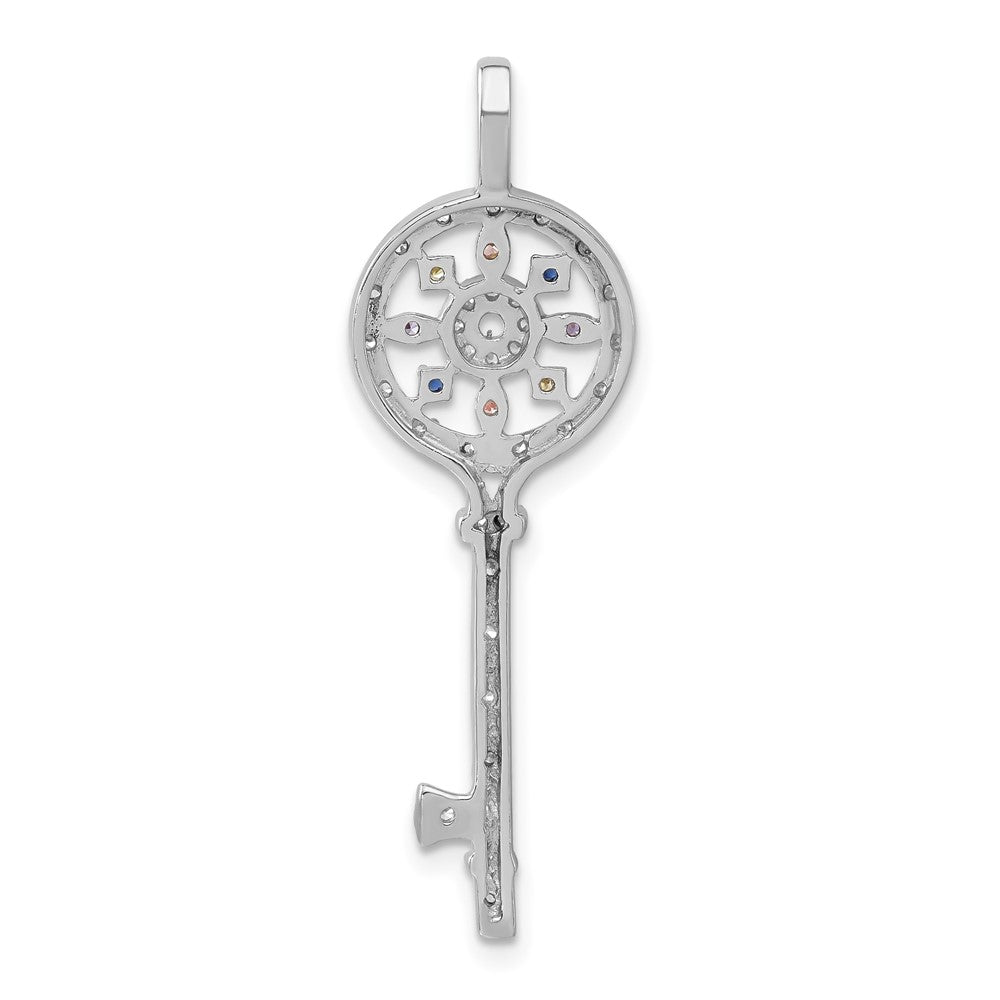 Sterling Silver Multicolor CZ Key Pendant