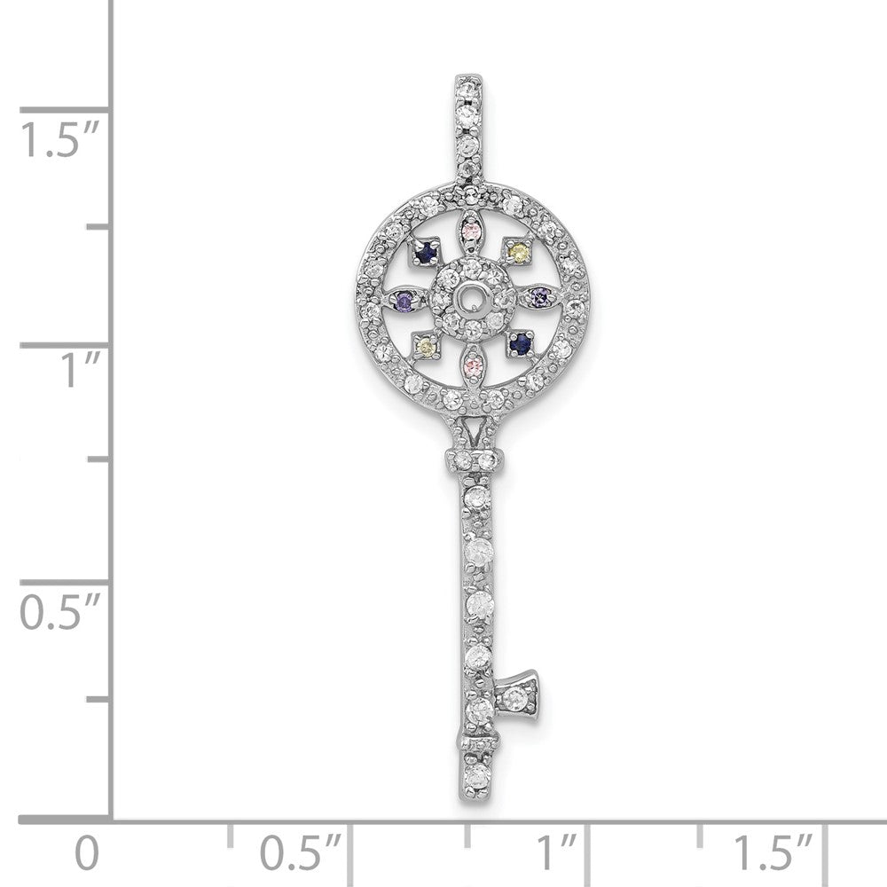 Sterling Silver Multicolor CZ Key Pendant