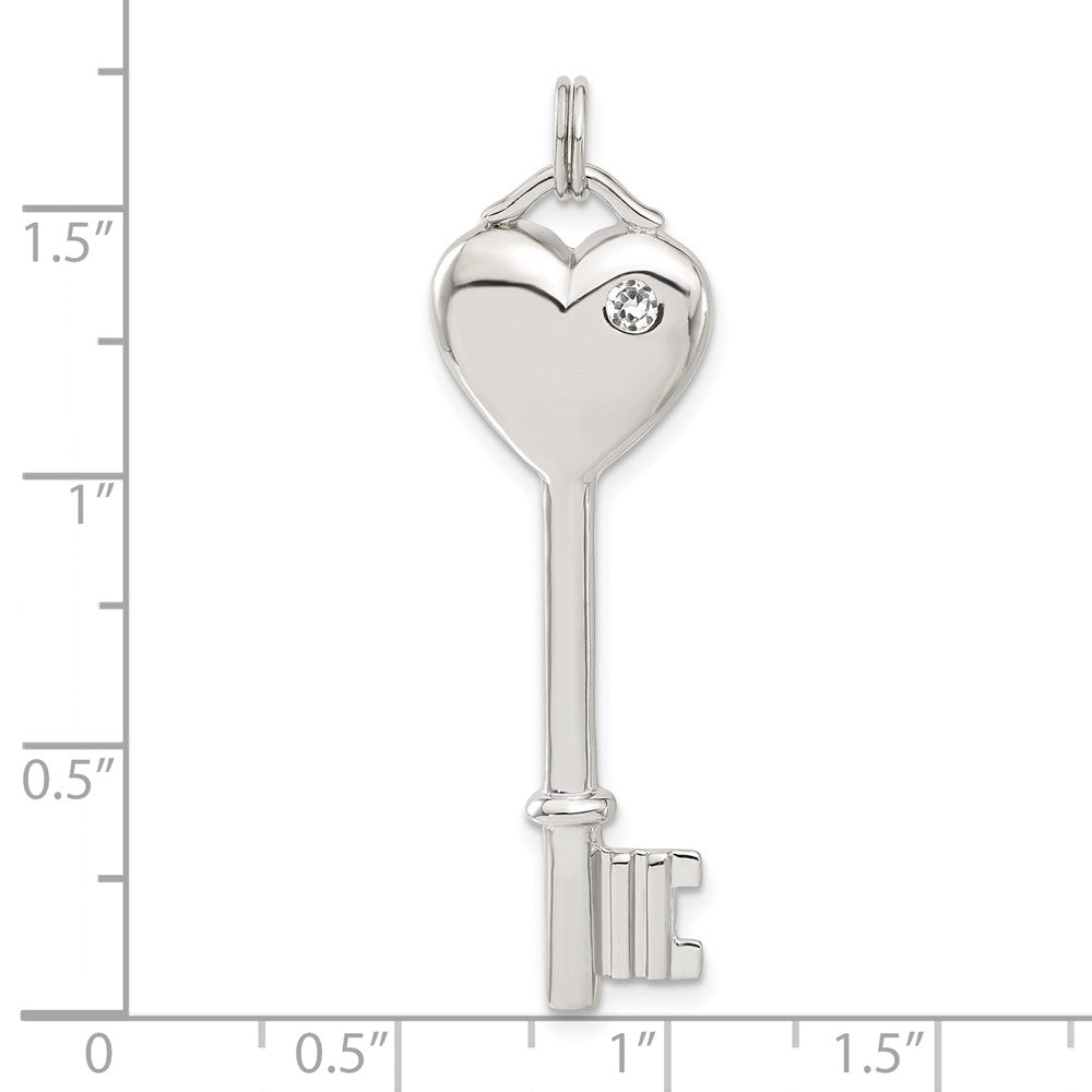 Sterling Silver CZ Heart Key Pendant